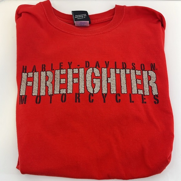 Harley Davidson Motorcycles Red Firefighter Short Sleeve T- Shirt Tee Men’s XL - Picture 16 of 16